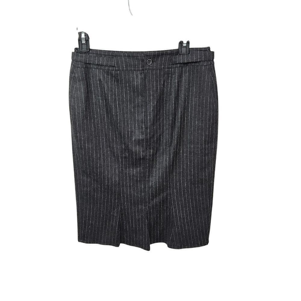 Philippe Adec Wool Midi Grey Striped Pencil Skirt Attached Belt Size 4 Small - Picture 2 of 6